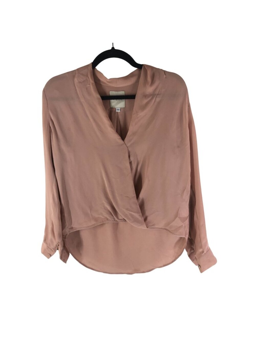 Mason Womens Pink 100% Silk Long Sleeve Faux Wrap Blouse Size 0